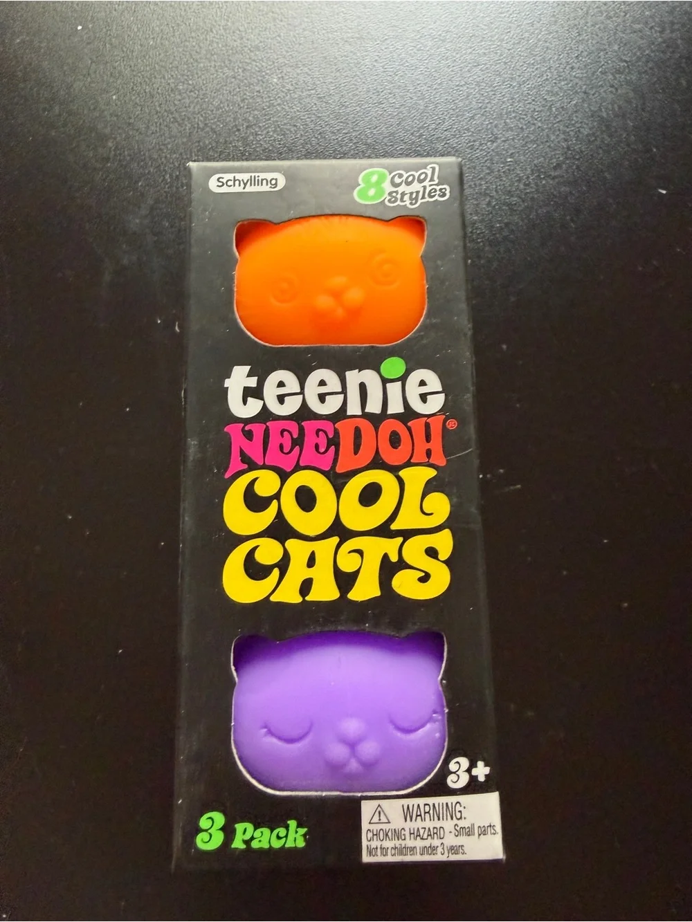 Nee Doh Schylling Teenie Cool Cats 3-pack Pink Orange Purple Squishy Sensory Toy